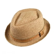 Raffia Straw Diamond Crown Fedora Hat - XXL - Natural