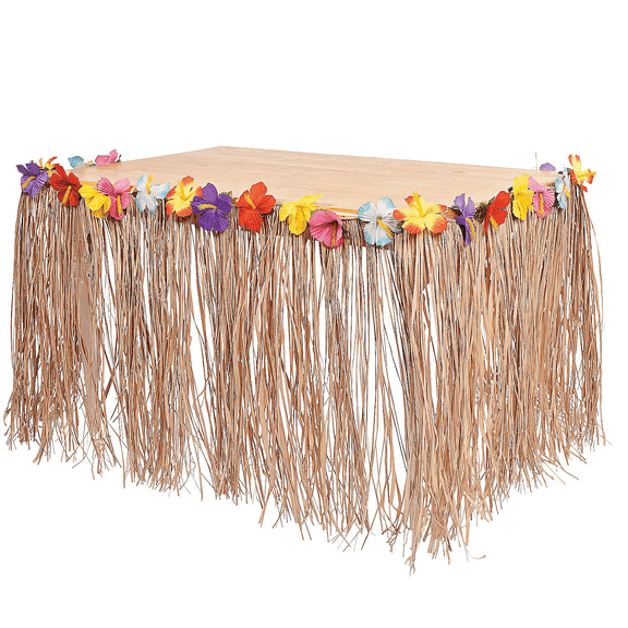 Raffia Tableskirt W/Hibiscus Flowers - Party Supplies - 1 Piece