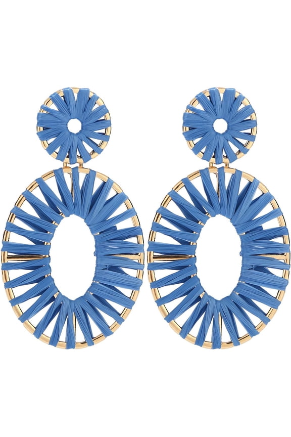 Raffia Tassel Hoop Drop Earrings Handmade Fashion Statement Jewelry For Women[Z5950]