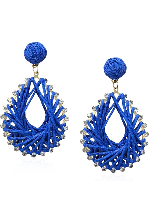 Raffia Teardrop Earrings for Women Boho Summer Beach Lightweight Handmade Straw Wicker, Style R9439