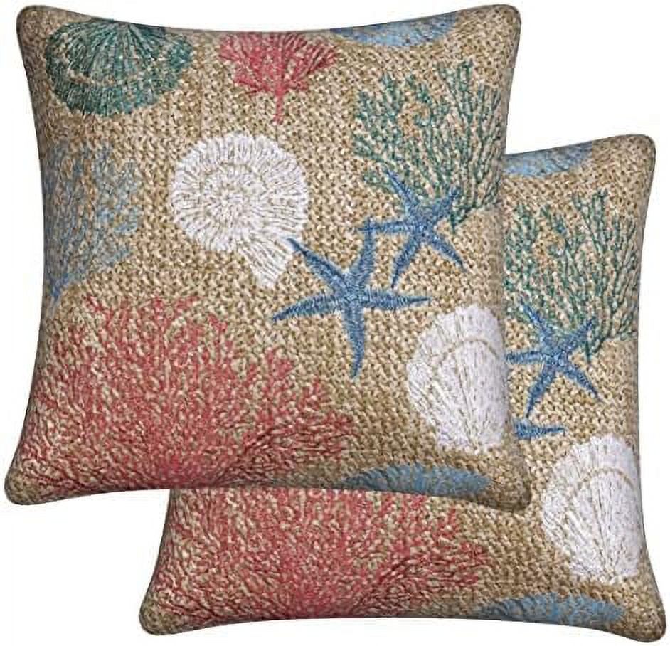 Raffia at The Shore Square Toss Pillow, Embroidered Faux Jute Fabric, Recycled Polyester Fill