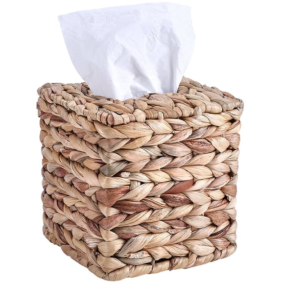 Raffia Woven Tissue Box Storage Baskets Square BurlyWood 145x145x150mm