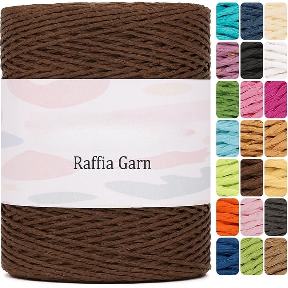 Raffia Yarn for Crochet Bags Raffia Ribbon for Wrapping 2mm X 328 Yards Raffia String Paper Ribbon Yarn for Sun Hat Beach Bag Crochet Crafting DIY Crafts
