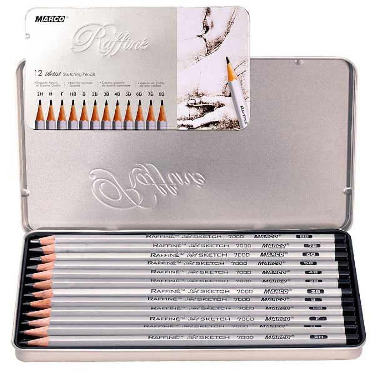 Raffine Artist Graphite Pencils 12 Degree Set in Tin Box, image size:1200x1200