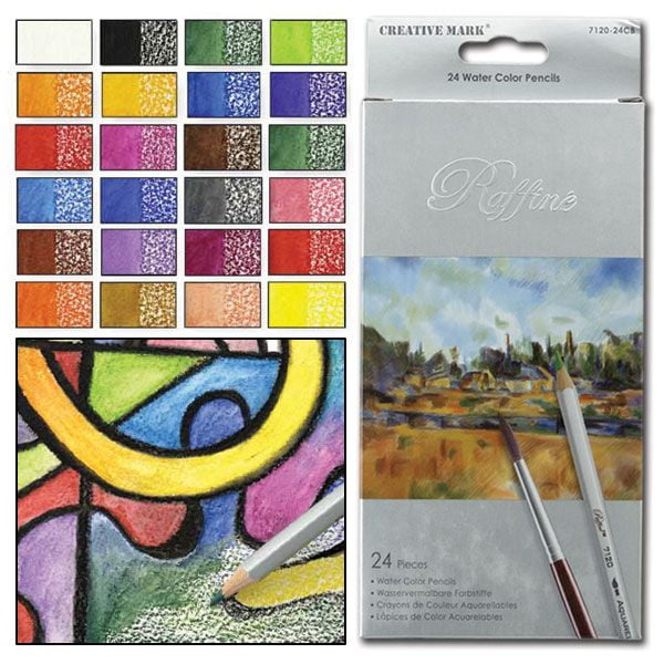 Raffine Watercolor Color Pencil Set - Water Soluble Colored Pencils - Set of 24 Assorted Colors