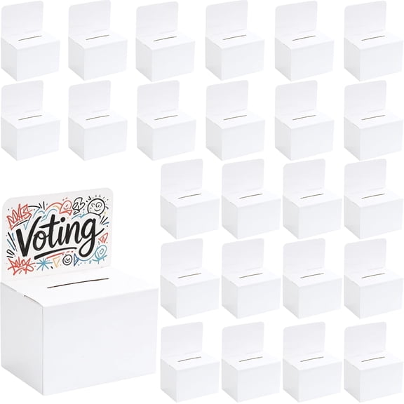 Raffle Box Ballot Box with Slot, 6x6x6 Inch White Cardboard Suggestion Box with Removable Header for Fundraising Donation Voting Contest Business Card Collection (White, 6.5x4.5x4.5 IN - 50 Count)