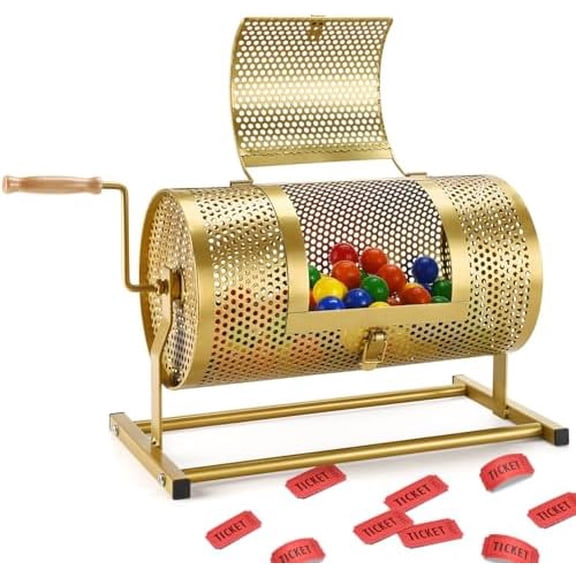 Raffle Drum, Heavy Duty Raffle Ticket Spinner Cage with Wooden Silent Design Turning Handle, Thickened Raffle Ticket Box for Lottery Games, Bingo, Raffle Balls$$Office