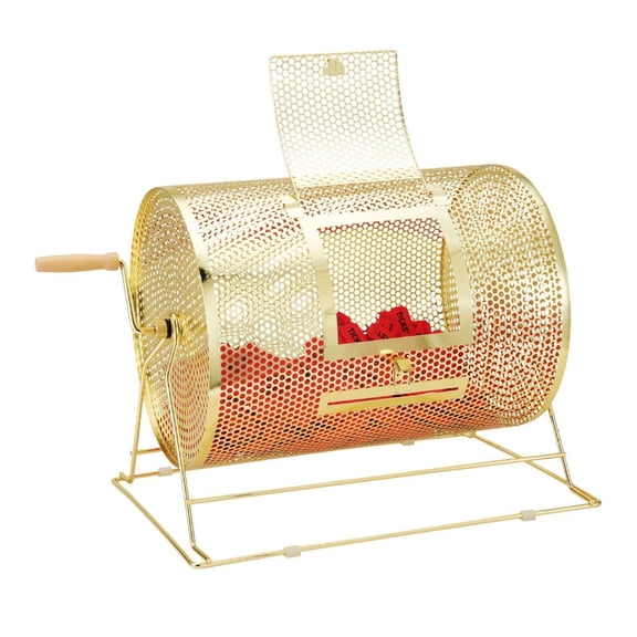 Raffle Drum - Metal Lottery Spinner, 5000 Tickets/200 Balls, Brass Plated, Wooden Handle - , 16.1 x 12 Inch, for Bingo, Events, and Fundraisers