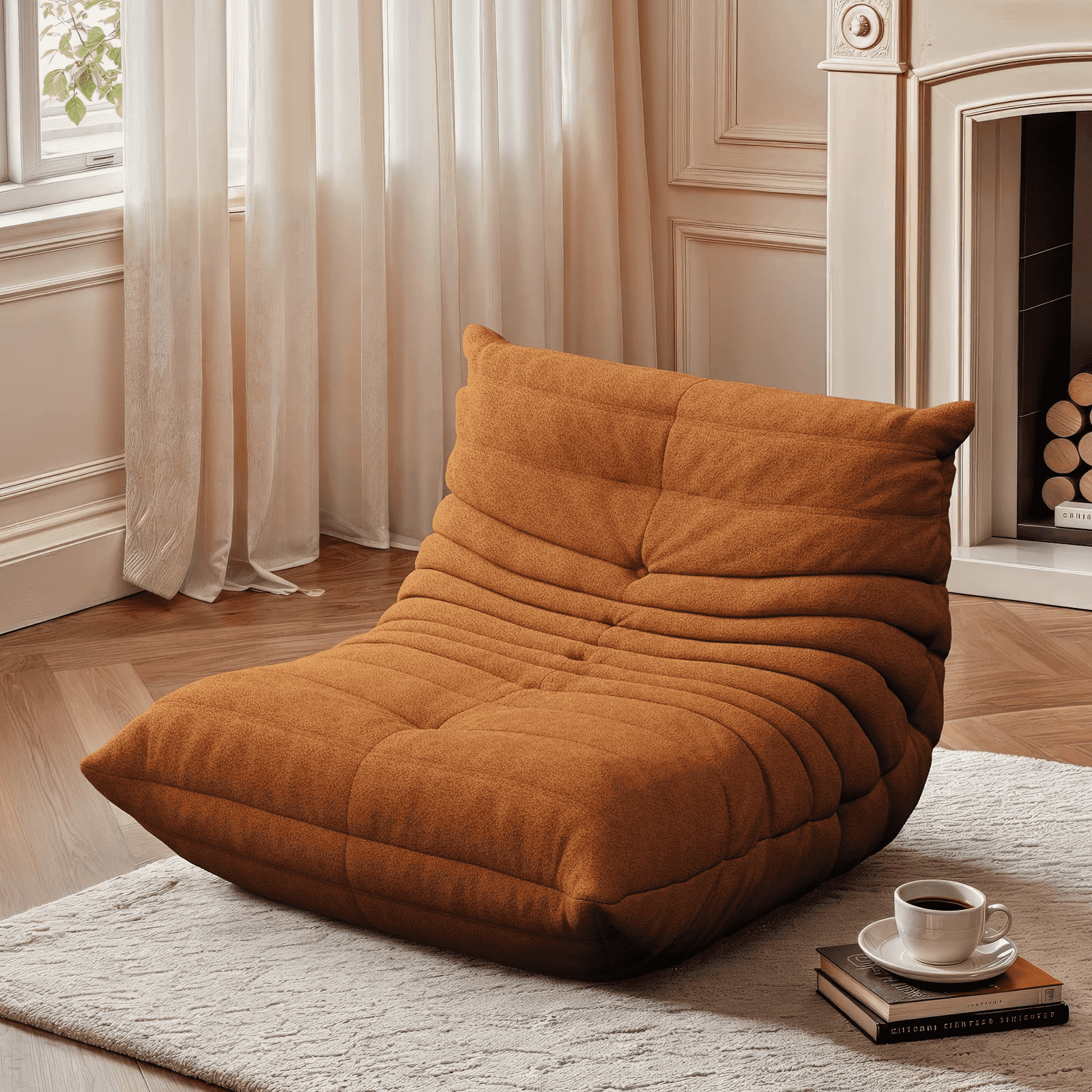 Raffle Pinker Bean Bag Chair for Adults, Comfy Fireside Chair Bean Bag Sofa with Memory Foam, Large Lazy Sofa for Living Room Bedroom Office, Orange