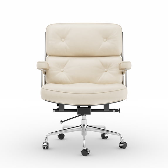 Raffle Pinker Genuine Leather Office Chair Executive Chair Ergonomic Desk Chair with Lumbar Support,Adjustable Swivel, White