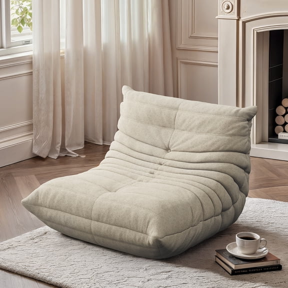 Raffle Pinker Giant Bean Bag Chair Lazy Floor Sofa, Memory Foam Fireside Sofa for Adults, for Living Room Bedroom Dorm Office, White