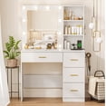 thumbnail image 1 of Raffle Pinker Makeup Vanity Desk Dressing Table with 4 Drawers,Storage Shelves,Power Outlet,White, 1 of 10