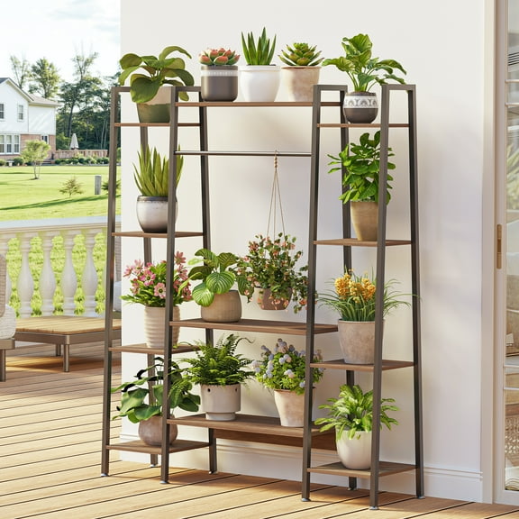 Raffle Pinker Plant Stand with Grow Lights, LED Plant Shelf for Indoor Plants,3 Timer & 10 Dimming Levels,180LB Capacity,Waterproof Iron Frame Holds 15 Pots