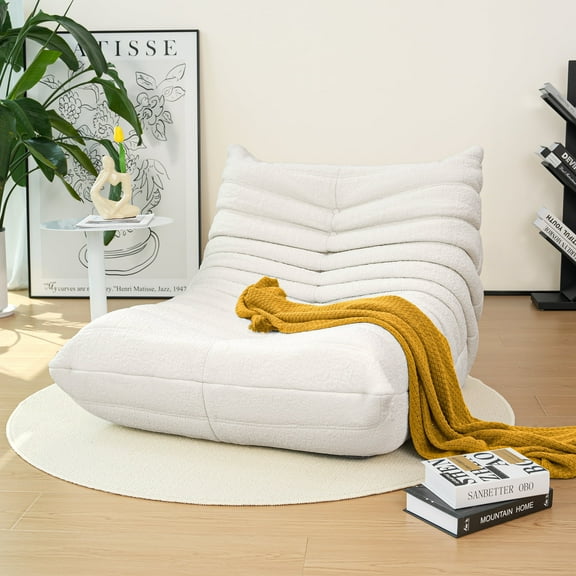 Raffle Pinker Togo Bean Bag Sofa Chair for Adults, Compressed Beanbag Chair Fireside Togo Chair with Memory Foam, Comfy & Soft Jacquard Fabric Floor Lounge Sofa for Living Room Bedroom, White