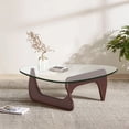 thumbnail image 1 of Raffle Pinker Triangle Glass Coffee Table 0.8" Thick Tempered Glass Coffee Table with Solid Dark Walnut Base for Living Room, 1 of 11