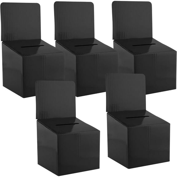 Raffle Ticket Box Donation Collection Ballot Box Reusable Sturdy thick Cardboard Box with Slot comment Suggestion Box With Removable Header 6H x 6W x 6D, Display area 6H x 6WBlack 5 pack