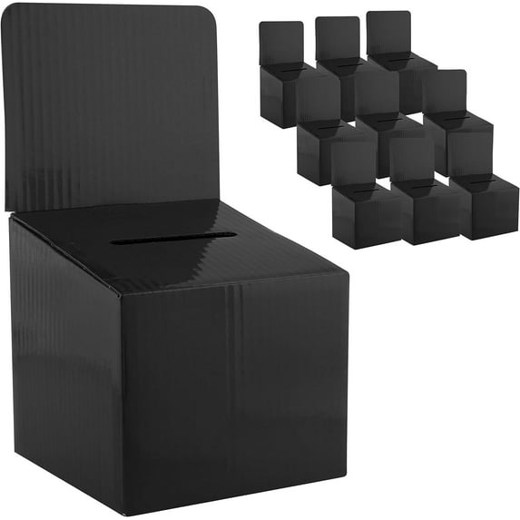 Raffle Ticket Box Donation Collection Ballot Box Reusable Sturdy thick Cardboard Box with Slot comment Suggestion Box With Removable Header 6H x 6W x 6D, Display area 6H x 6WBlack10 pack
