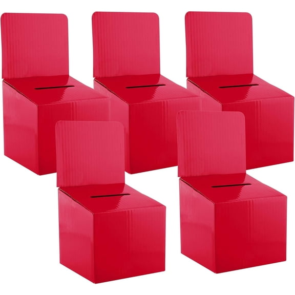 Raffle Ticket Box Donation Collection Ballot Box Reusable Sturdy thick Cardboard Box with Slot comment Suggestion Box With Removable Header 6H x 6W x 6D, Display area 6H x 6WPink 5 pack