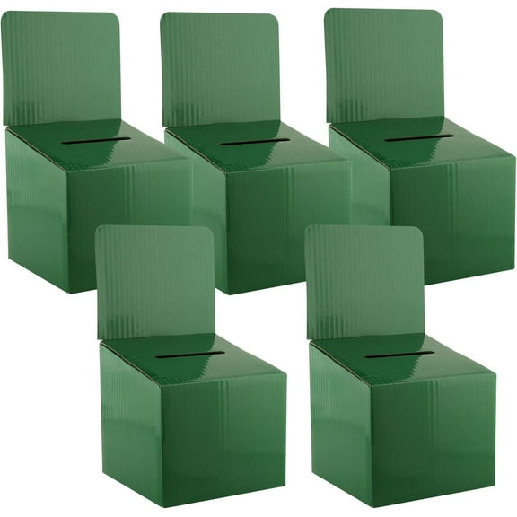 Raffle Ticket Box Donation Collection Ballot Box Reusable Sturdy thick Cardboard Box with Slot comment Suggestion Box With Removable Header 6H x 6W x 6D, Display area 6H x 6WGreen 5 pack