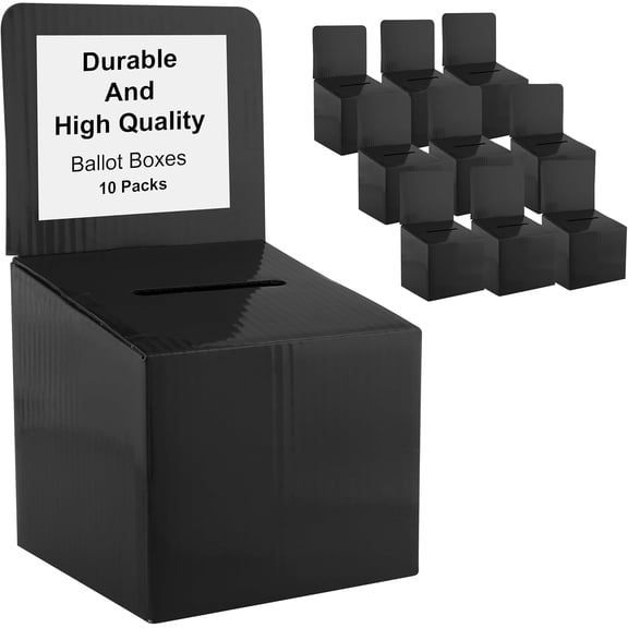 Raffle Ticket Donation Collection Ballot Box Reusable Sturdy thick Cardboard with Slot comment Suggestion Box With Removable Header 6H x 6W x 6D, Display area 6H x 6W(Black10 pack)