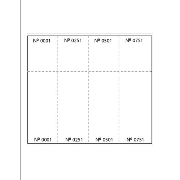 Raffle Ticket Sheets, 8.5" x 11" (4 Tckts Ea, 401-800), White Vellum- 100 Sheets