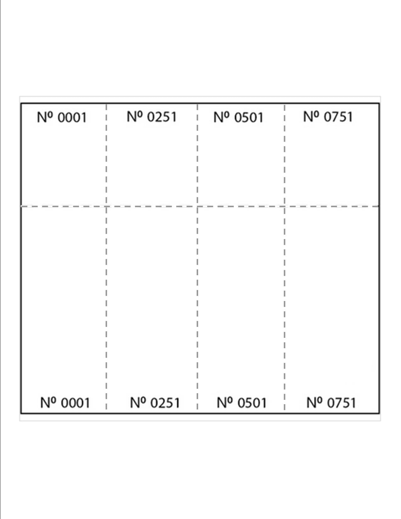 Raffle Ticket Sheets, 8.5" x 11" (4 Tckts Ea, 801-1200), White Vellum-100 Sheets