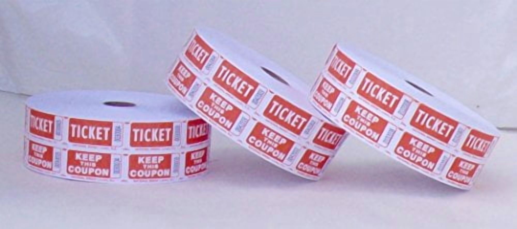 Three Red Raffle Tickets Raffle Tickets - (3 Rolls of 2000 Double Tickets) 6,000 Total 50/50 ...