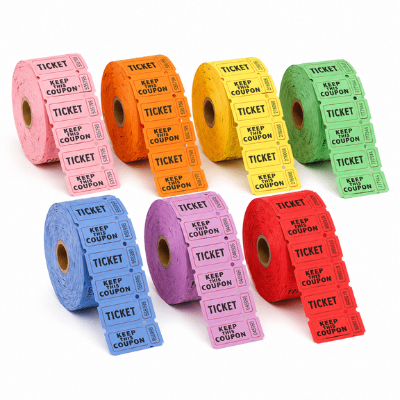 Raffle Tickets, 3500-Count Raffle Ticket Rolls in 7 Colors, 500 per Roll, Sequentially Numbered 50/50 Raffle Tickets for Events, Carnivals and Prizes