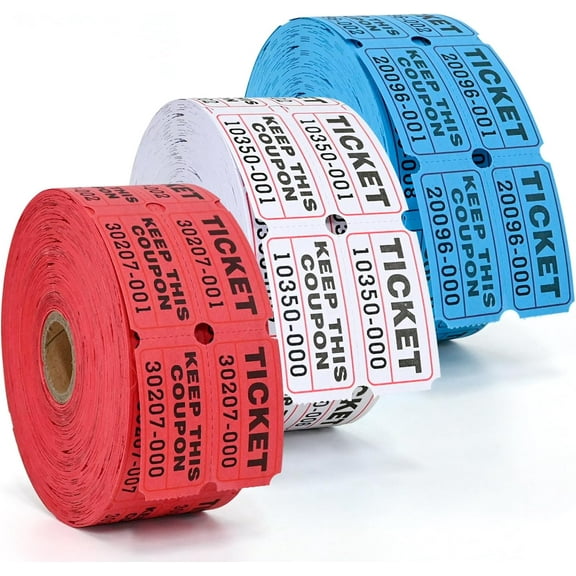 Raffle Tickets Double Roll,Consecutively Numbered,50/50 Raffle Tickets for Event,Party,Prize,Drawing(3000 PCS Assorted)