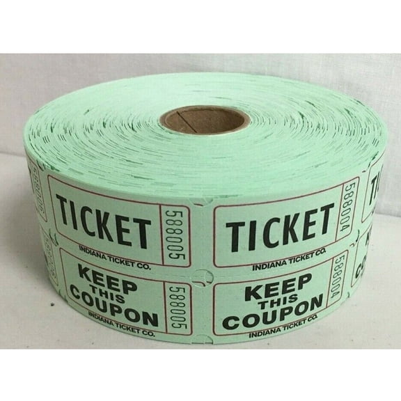 Raffle Tickets Roll of 1000 Double Stub 50/50 Split the Pot Fund Raiser, Green