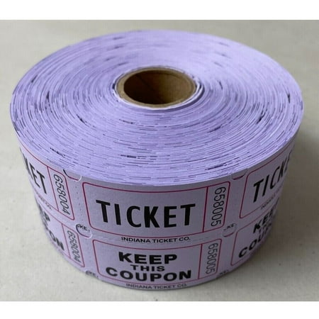 Raffle Tickets Roll of 1000 Double Stub 50/50 Split the Pot Fund Raiser, Lavender Purple