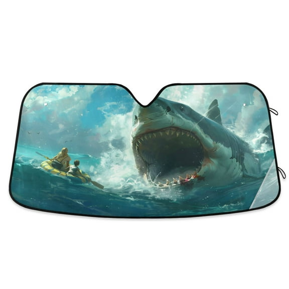 Raft Life with Shark Car Windshield Sun Shade Foldable Car Front Window Visor Heat and UV Protection 55x27.6