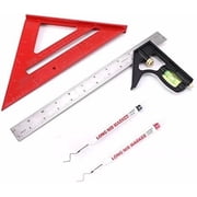 Rafter Square and 12 inch Combo Square Set, Carpentry Squares, Combination Square with Bubbles/45?/90?/180? Woodworking Square, Carpenter Measuring Tool KitRed