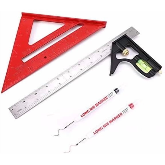 Rafter Square and 12 inch Combo Square Set, Carpentry Squares, Combination Square with Bubbles/45?/90?/180? Woodworking Square, Carpenter Measuring Tool Kit(Red)
