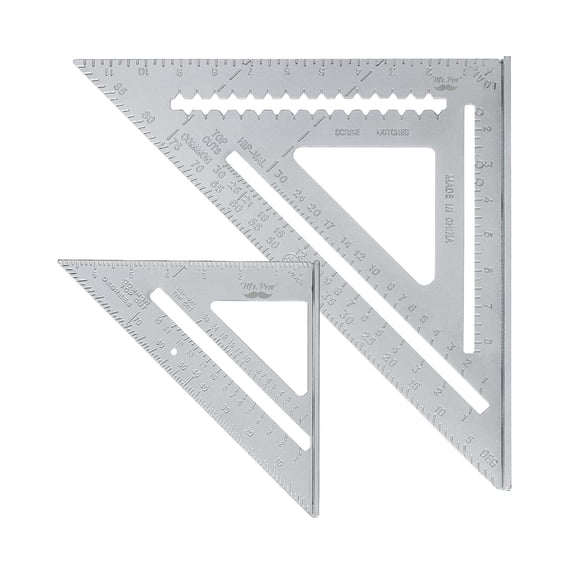 Rafter Square, 2 pcs, 7" and 12", Aluminum, Carpenter Square Tool, Woodworking Square, Carpenters Square, Metal Square Ruler