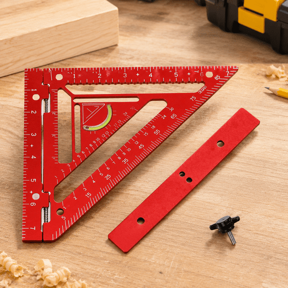 Rafter Square, Innovative Triangle Carpenter Square with Protractor, Level and Jig Block, Triangular Ruler Precision Layout Tool Carpenter Layout Measuring Ruler for Carpenters