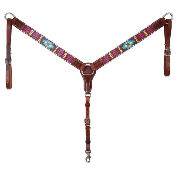 Rafter T Ranch Company Painted Aztec and Silver Whipstitch 1 1/2 Inch Straight Breast Collar