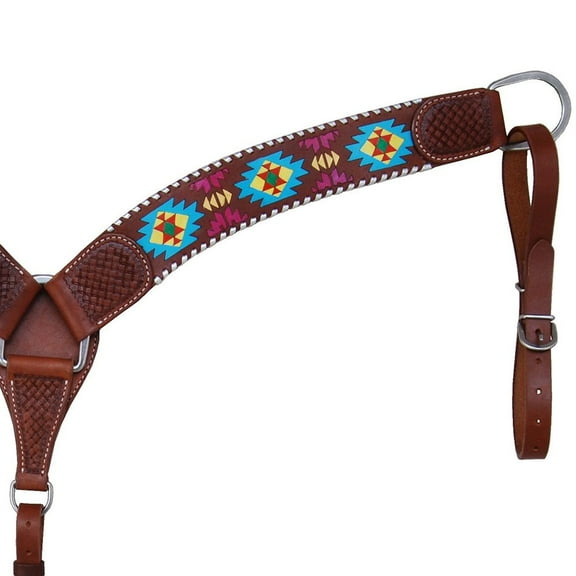 Rafter T Ranch Company Painted Aztec and Silver Whipstitch 3 Inch Contoured Breast Collar