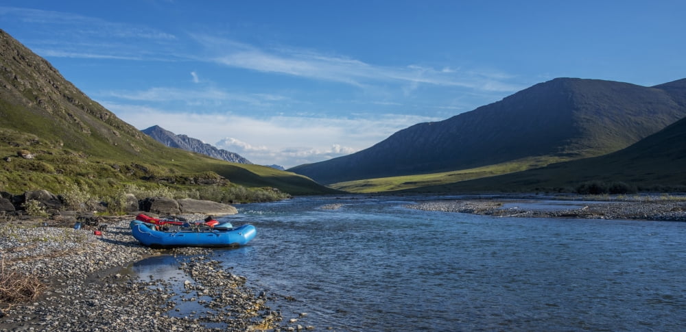 Rafts along the shore on the Marsh Fork of the Canning River in the Arctic National Wildlife Refuge Summer Alaska Canvas Art - Cathy Hart Design Pics (22 x 10)