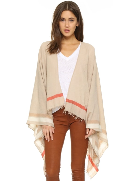 'Addie' Wool Poncho, Tan