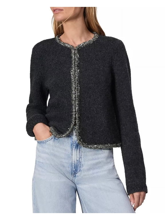 Davies Wool Blend Cardigan Women's XS Charcoal Contrast Trim L/S
