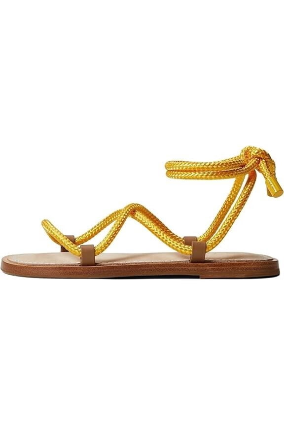 Rag Bone Infinity Sandals Women's US 6.5 Yellow Open Toe Ankle Tie KHD554