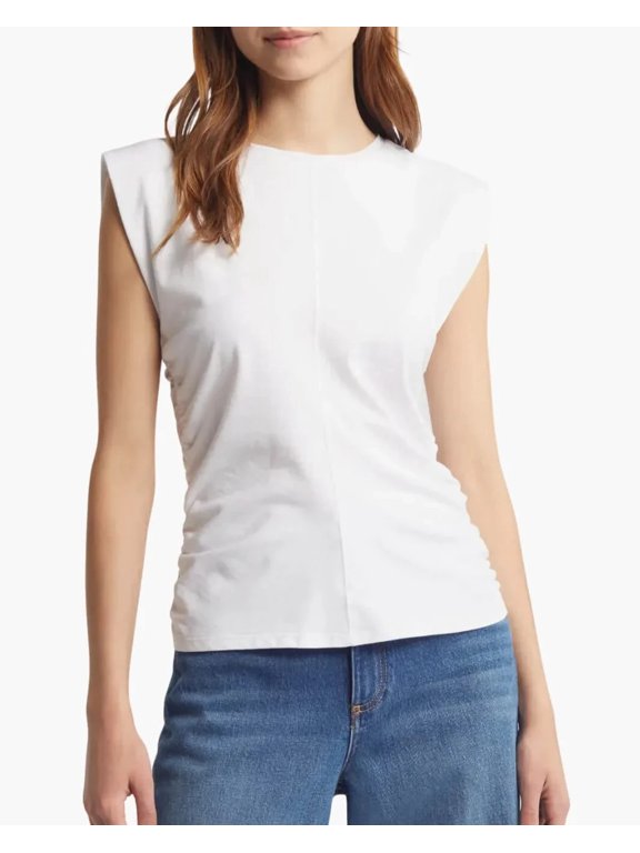 Juliet Smocked Tank Top Women's XS White Crewneck Sleeveless Pullover