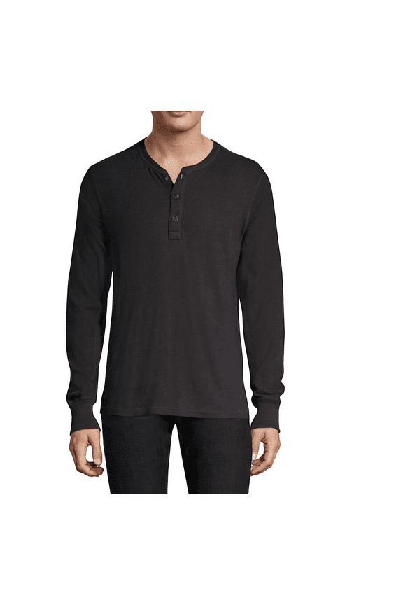 Men's Long Sleeve Classic Henley, Jet Black Tee