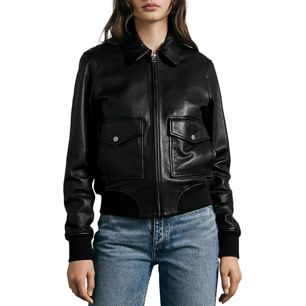 rag & bone/JEANく ブラックレザージャケット S Rag & Bone Women's ICONS Andrea Lamb Leather Jacket Black XXS B4HP