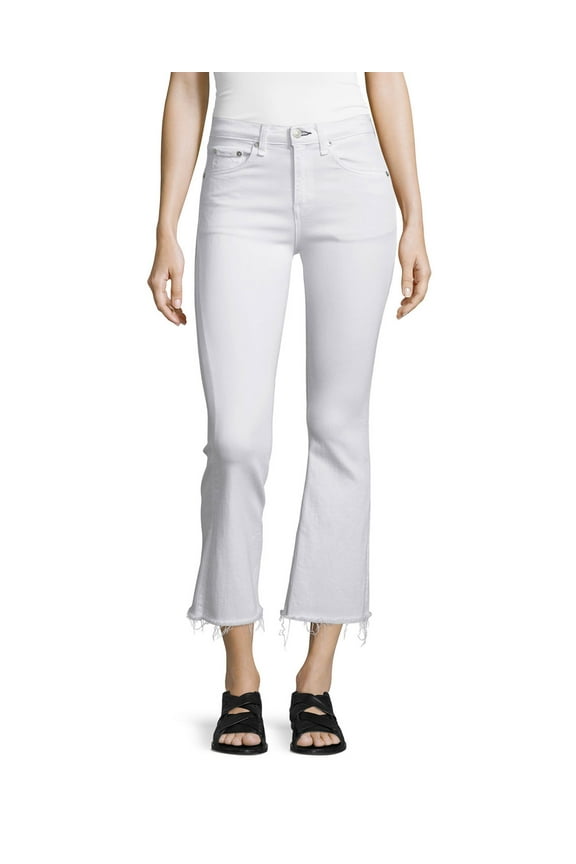 Women's White Crop Straight Legl Jeans (25)