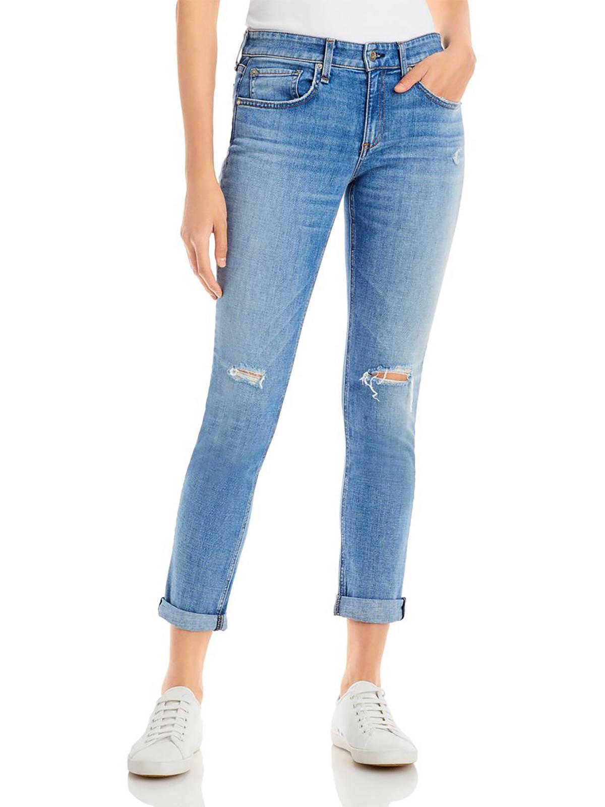 Rag & Bone Womens Distressed Low Rose Straight Leg Jeans - Walmart.com