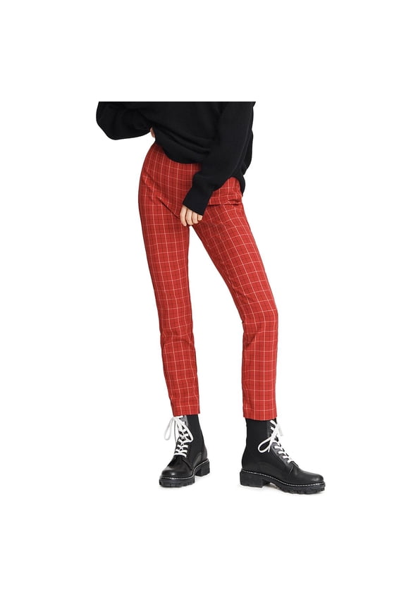 Womens Simone High Rise Plaid Pants Red 12