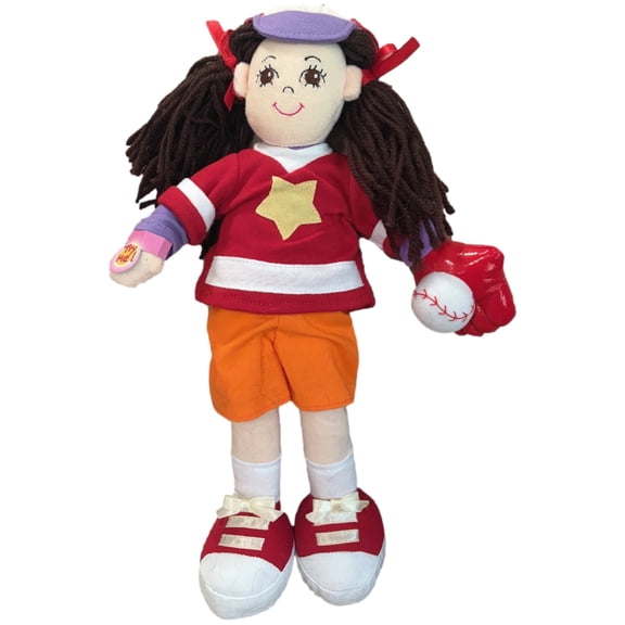 Rag Chicks Demi Plush Cloth Light-Up 14" Rag Doll, Brunette with Baseball