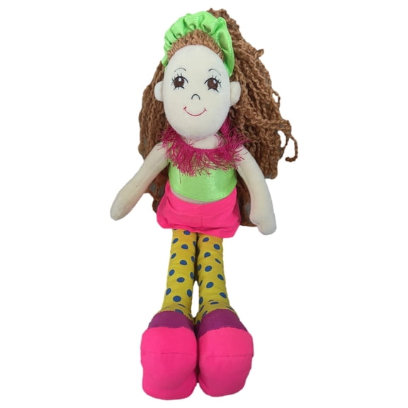 Rag Chicks Plush Cloth 14" Rag Doll, Brunette with Pink & Green Outfit, Chloe